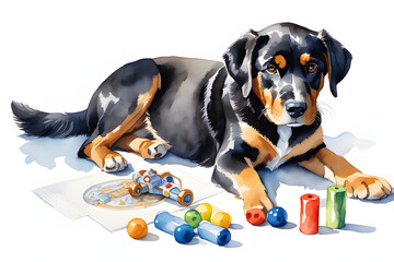 toys and dog Generative AI - obrazy, fototapety, plakaty