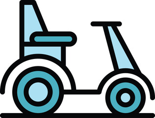 Old electric wheelchair icon outline vector. Motor vehicle. Chair mobility color flat