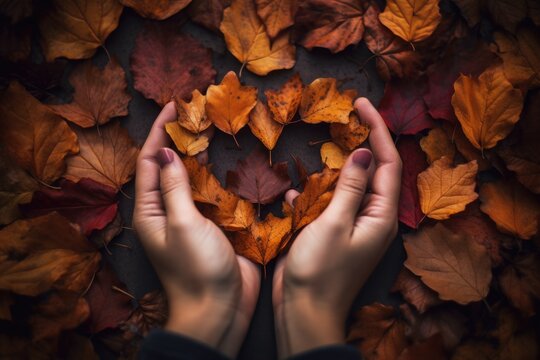 Hands clasped together, forming a heart shape. Thanksgiving. The spirit of gratitude and love during the holiday season. Generative AI.