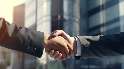 A business deal handshake after an agreement, representing a business concept. - obrazy, fototapety, plakaty