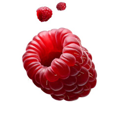 Fresh raspberries falling isolated 