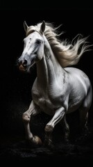 Obraz na płótnie Canvas Beautiful white arabian stallion in motion on black background