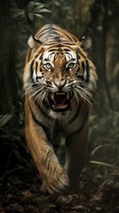 Obraz premium Portrait of a tiger in the jungle. (Panthera tigris)