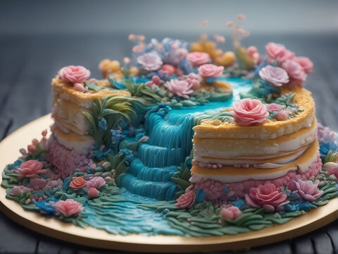 layered cake in the style of a landscape miki