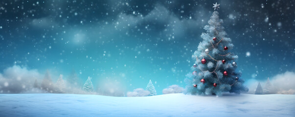 Fototapeta na wymiar Christmas trees with winter forest landscape with snow background, Empty space, AI generate