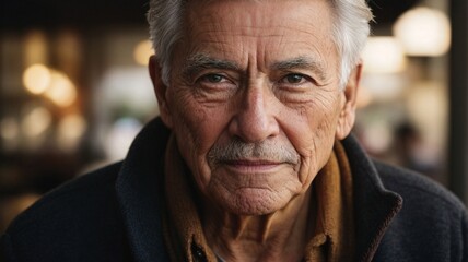 An elderly man with a distinguished appearance wearing a black jacket