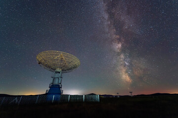 Radio telescopes and the Milky Way at night ,  Milky way panorama