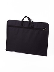Black   briefcase folder for documents and school items on a  white isolated background. A1 art bag for student