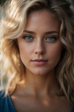 A woman with captivating blue eyes