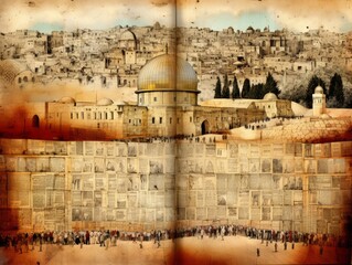 Fototapeta premium Jerusalem Illustration Judaica. AI Generative