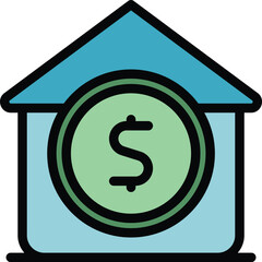 Dollar buy house icon outline vector. Home people. City stay color flat