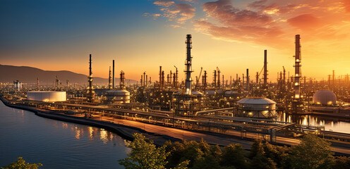 Naklejka premium Petrochemical oil and gas refinery plant