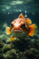 A colorful fish swimming gracefully in clear blue water