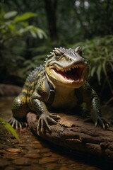 A lizard perched on a log in its natural habitat