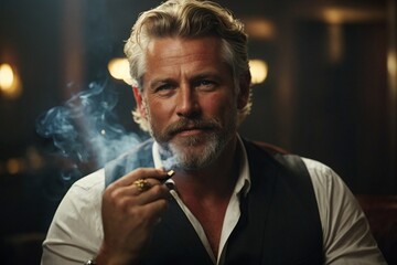 A stylish man smoking a cigarette