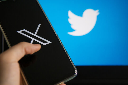 July 25, 2023, Russia. The logo in the form of the letter X displayed on the smartphone. Twitter rebranding, and implementation of X.