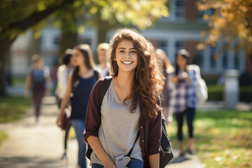 AI generated image of student girl at school campus