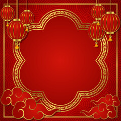 chinese new year lantern festival red gold background asian element text space area oriental square design