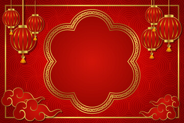 chinese new year lantern festival red gold text space area oriental pattern template background design