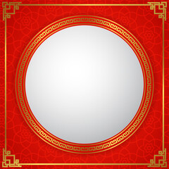 chinese square oriental frame background red and gold circle window for your text space area template design