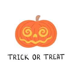 spooky pumpkin, trick or treat. Vector Illustration for printing, backgrounds, covers and packaging. Image can be used for greeting cards, posters, stickers and textile. Isolated on white background.