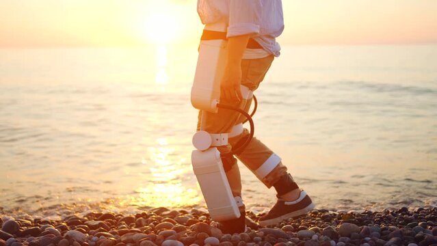 work of the exoskeleton suit helps with injury and paralysis, solving the problem of limited mobility close up