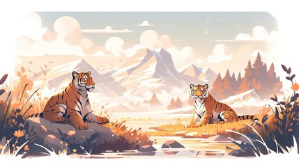 World Animal Day cartoon animal illustration,AI generated.