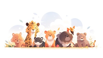 Obraz na płótnie Canvas World Animal Day cartoon animal illustration,AI generated.