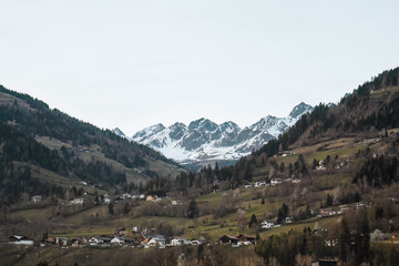Fototapeta na wymiar mountain village in the Austrian Alps. Mountain landscape with houses and farms
