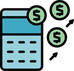 Transfer calculator icon outline vector. Bank payment. Mobile card color flat