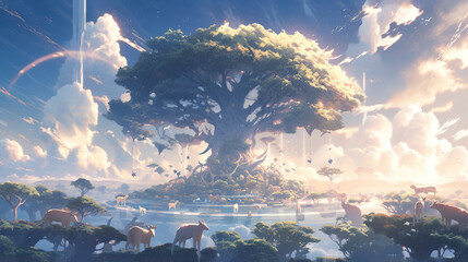 World Animal Day cartoon animal illustration,AI generated.