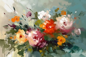 Colorful flowers painting. Generate Ai