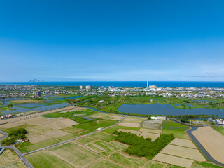 Fototapeta premium Top down view of Yilan countryside in Taiwan
