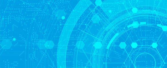 Technology banner design with hexagons abstract background.