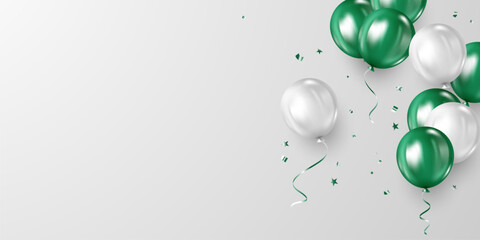 beautiful 3d green and white balloon design background illustration banner template vector