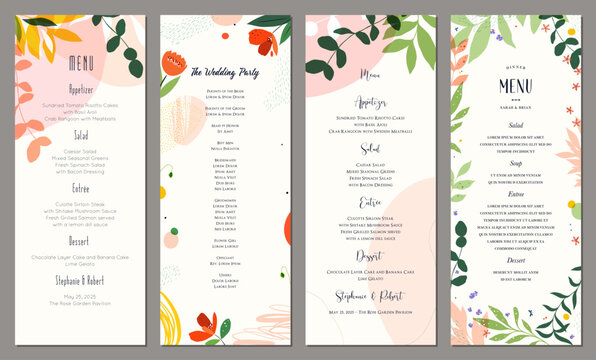 Wedding and restaurant menu. Floral art templates. Good for poster,  invitation, birthday and Mothers Day cards, flyer, banner, brochure, email header, post in social networks,  events and page cover.