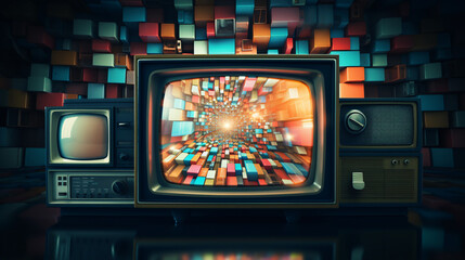 Obraz na płótnie Canvas Retro 1980s tv vintage television with a glitches