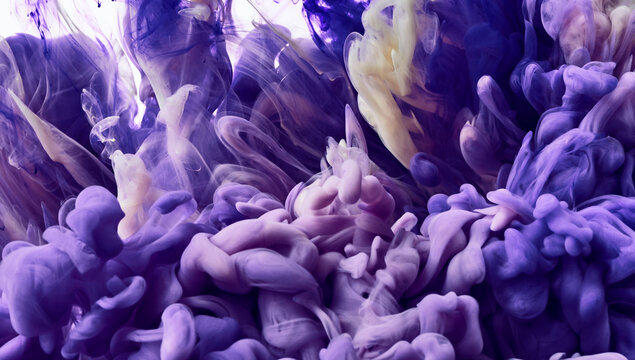 Splash of purple paint in water over white background © Nik_Merkulov