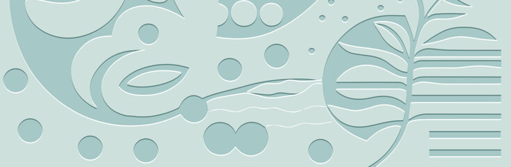 Obraz premium Banner, cover design. Embossed ethnic 3D boho pattern. Light blue background, geometric ornaments. Modernism, minimalism. Tribal motifs, traditions of the East, Asia, India, Mexico, Aztec, Peru.