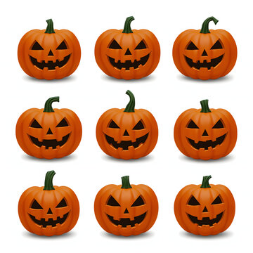 set of halloween pumpkins on white background
