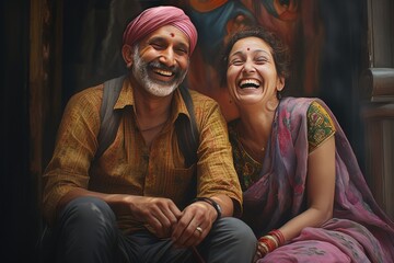 A Smiling Indian Man and Woman Posing for a Photo. A fictional character Created By Generated AI.