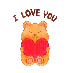 bear holding heart cartoon watercolor