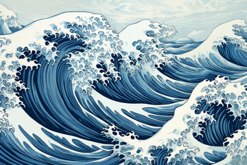 Fototapeta na wymiar Ocean waves line art Background with blue nuances