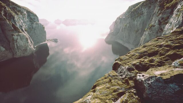 Aerial summer sky panorama view of norway mountains