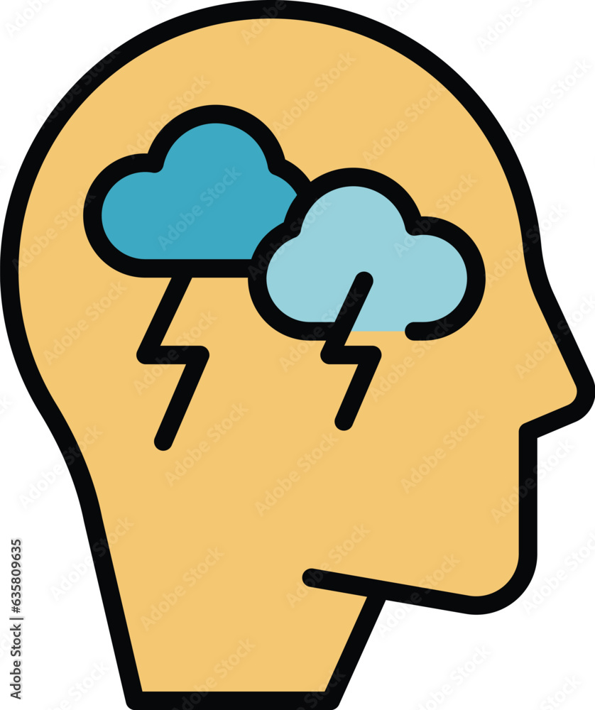 Wall mural mind thunderstorm icon outline vector. mental brain. health training color flat - Wall murals