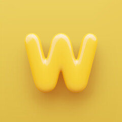 3D Yellow letter W with a glossy surface on a yellow background .