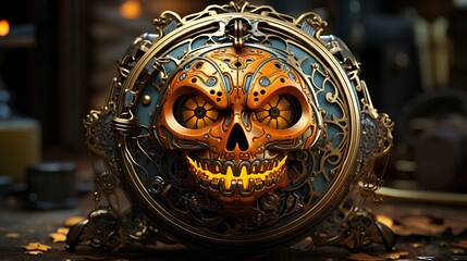 Pumpkins In Graveyard In The Spooky Night - Halloween Backdrop Generative AI