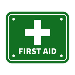 First Aid Sign In Green Rectangle Shape With White Line For Medical

