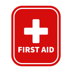 Obraz premium First Aid Sign In Red Potrait Rounded Shape With White Line For Medical 
