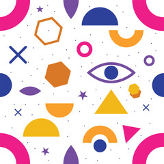 seamless colorful shape pattern , Colorful abstract shapes seamless pattern, trendy design with basic shapes. Modern color wallpaper print backdrop.